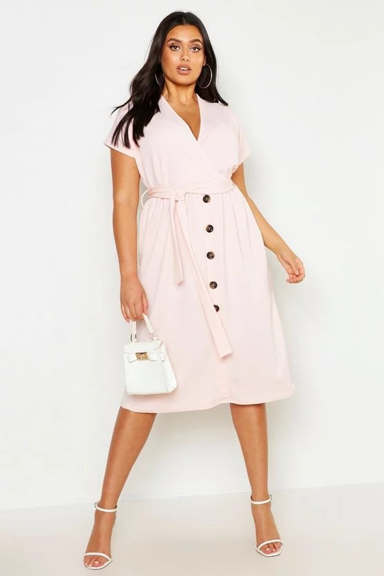 Plus Belted Button Down Midi Dress | Boohoo.com (US & CA)