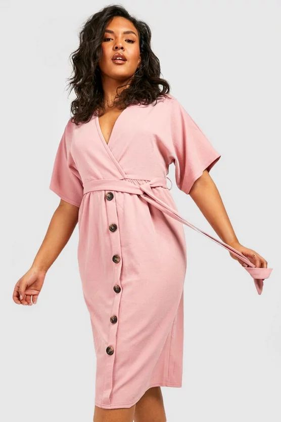 Plus Belted Button Down Midi Dress | Boohoo.com (US & CA)