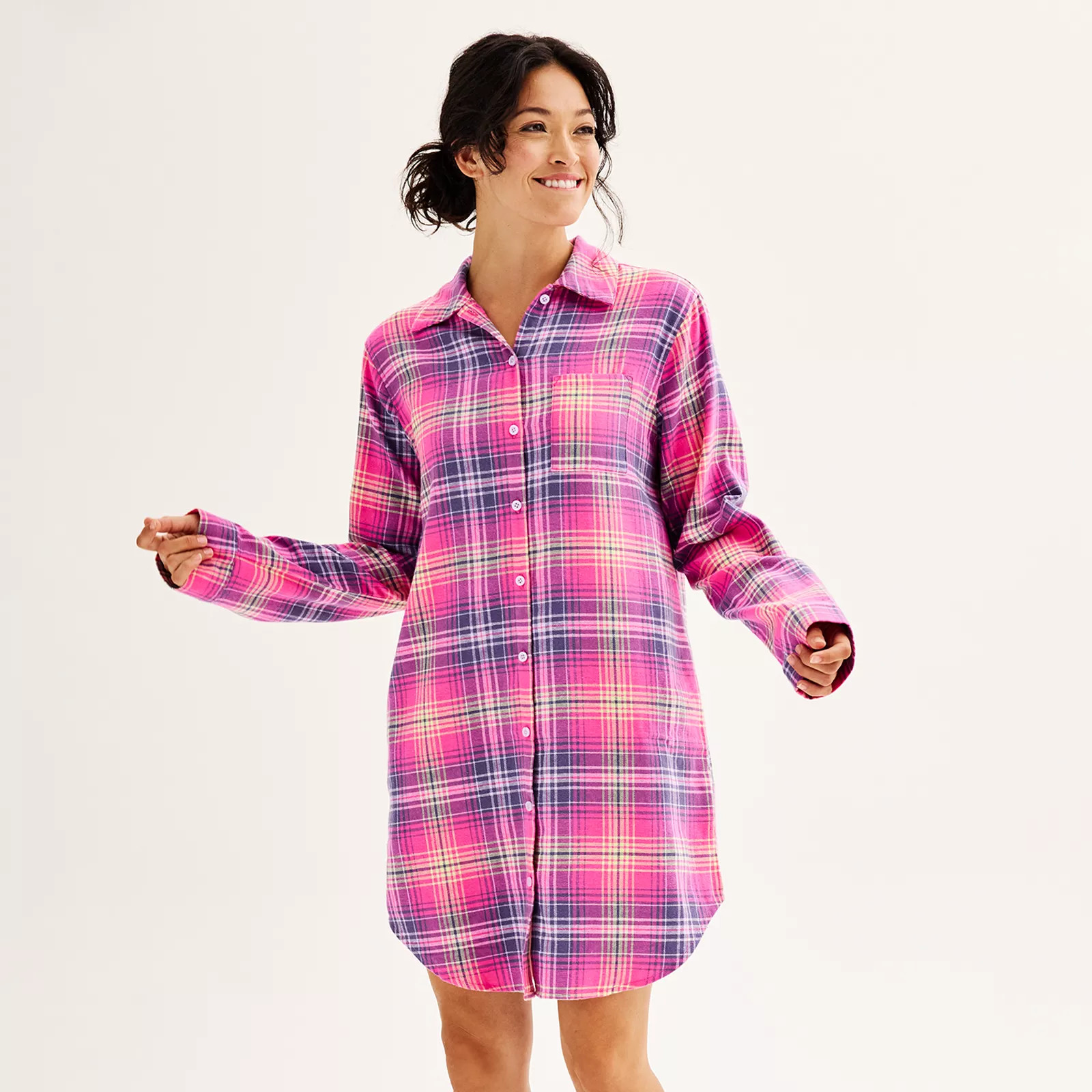 Women's Sonoma Goods For Life Flannel Sleepshirt, Size: Small, Med Pink | Kohl's