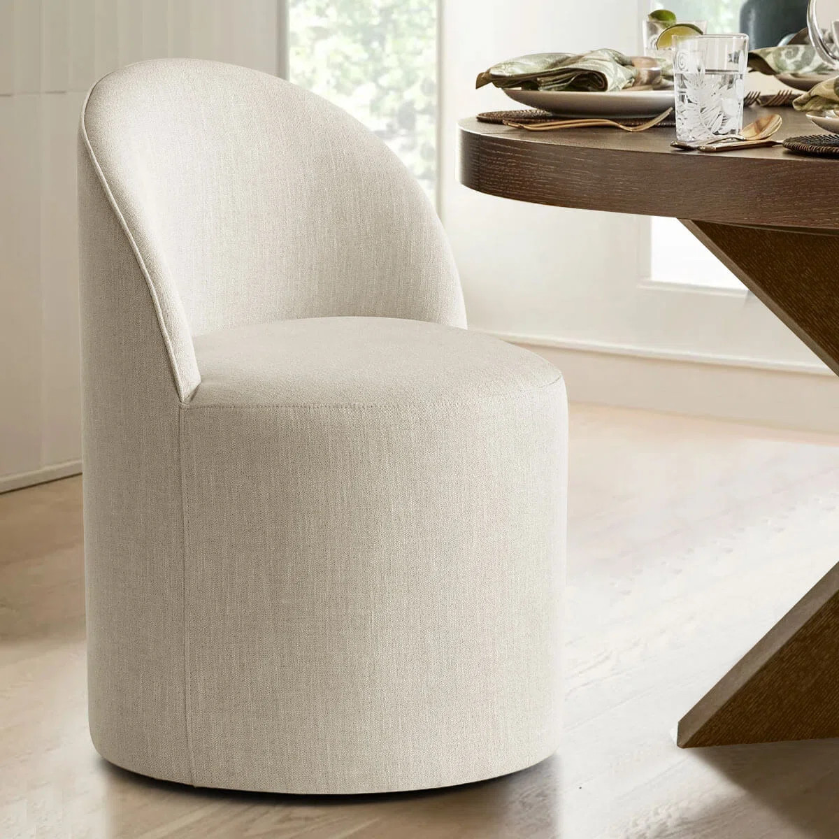 Linen Upholstered Swivel Dining Chair With Hidden Casters | Wayfair North America