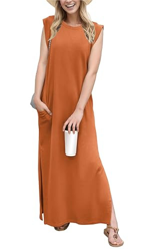 GRECERELLE 2026 Women Year-Round Casual Round Neck Loose Split Wrinkle-Free Long Maxi Vacation Dr... | Amazon (US)