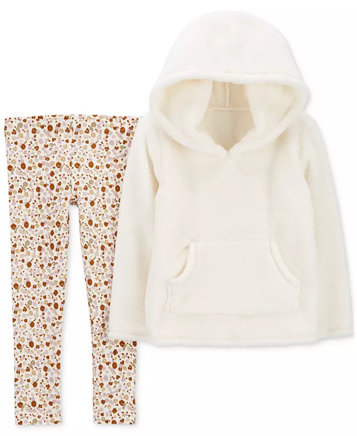 Toddler Girls Fuzzy Velboa Hoodie and Printed Leggings, 2 Piece Set | Macy's