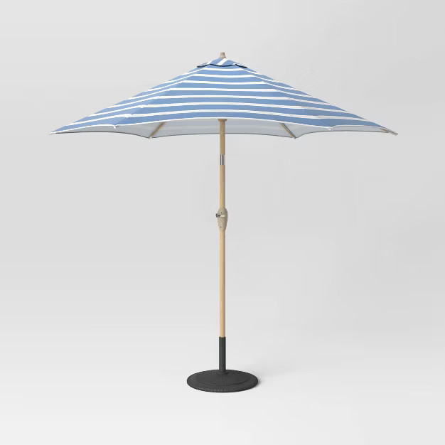 9' DuraSeason Fabric™ Striped Patio Market Umbrella Navy/Linen - Threshold™ | Target