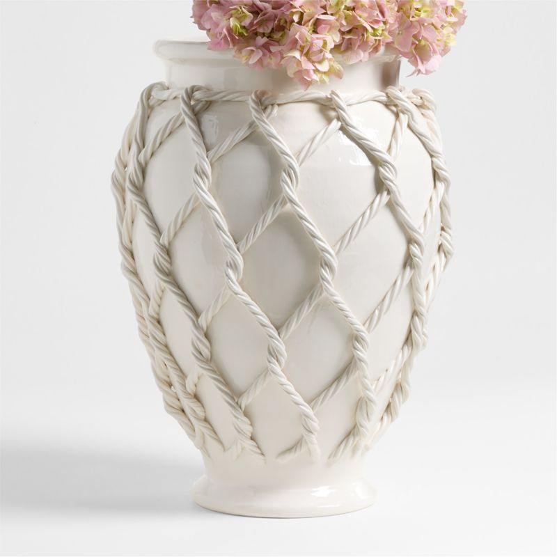 Corda Large White Ceramic Rope Vase 20" | Crate & Barrel | Crate & Barrel