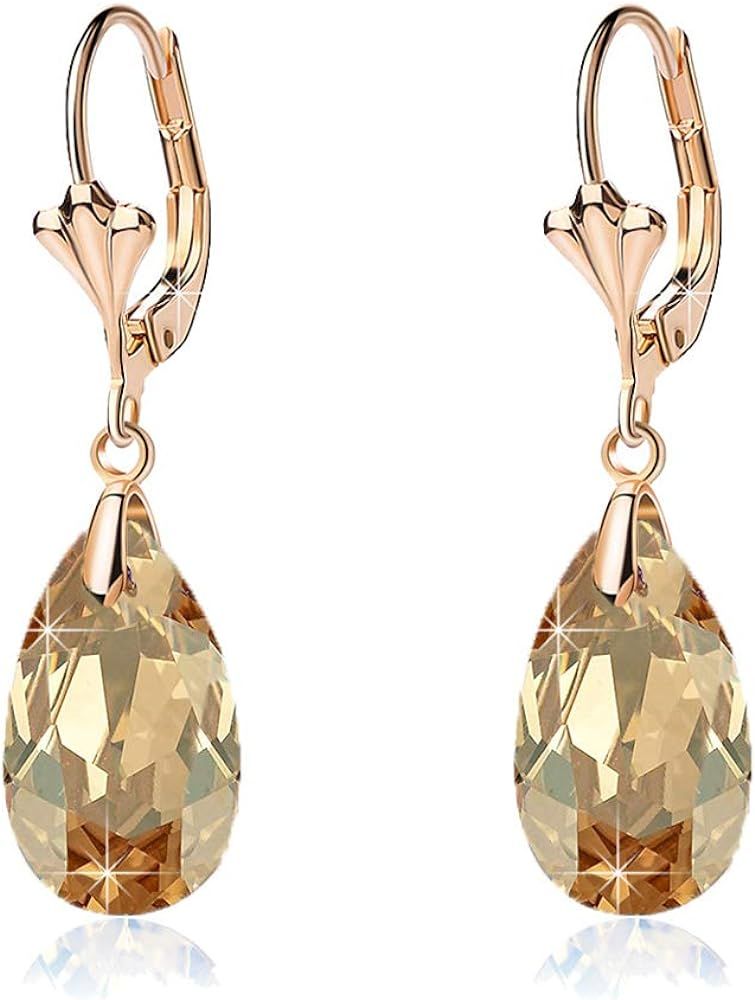 Austrian Crystal Teardrop Leverback Dangle Earrings for Women Fashion 14K Gold Plated Hypoallerge... | Amazon (US)
