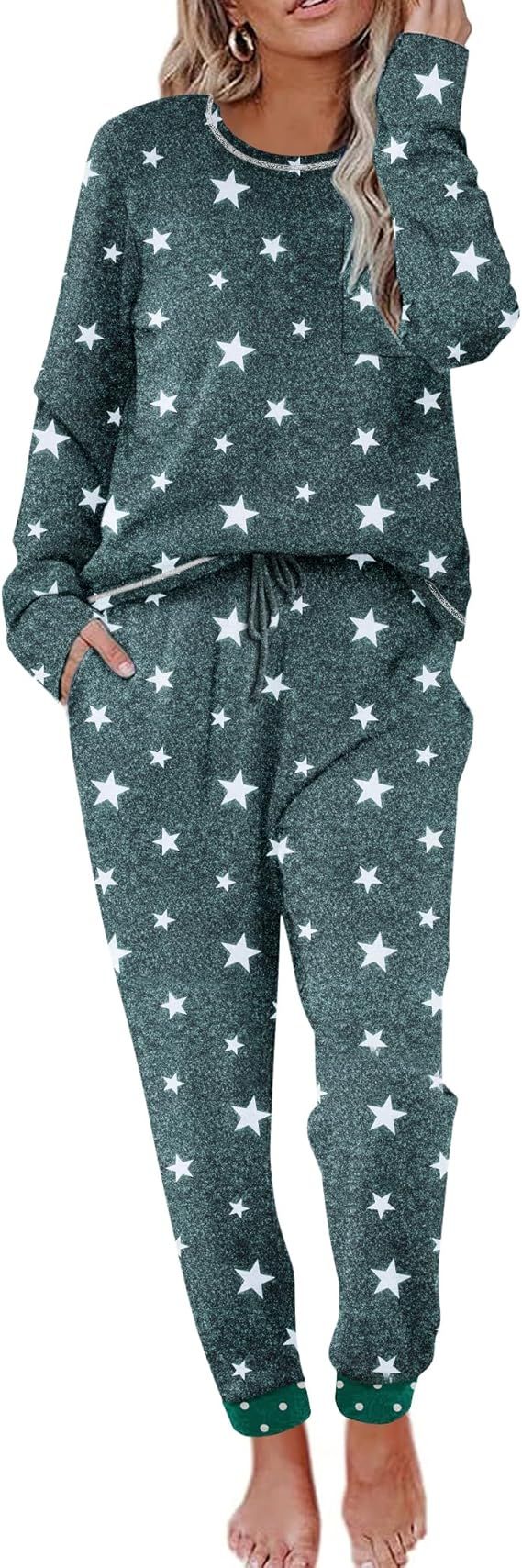 Ekouaer Pajamas Women's Long Sleeve Sleepwear with Long Pants Soft Loungewear Pj Set XS-3XL      ... | Amazon (US)