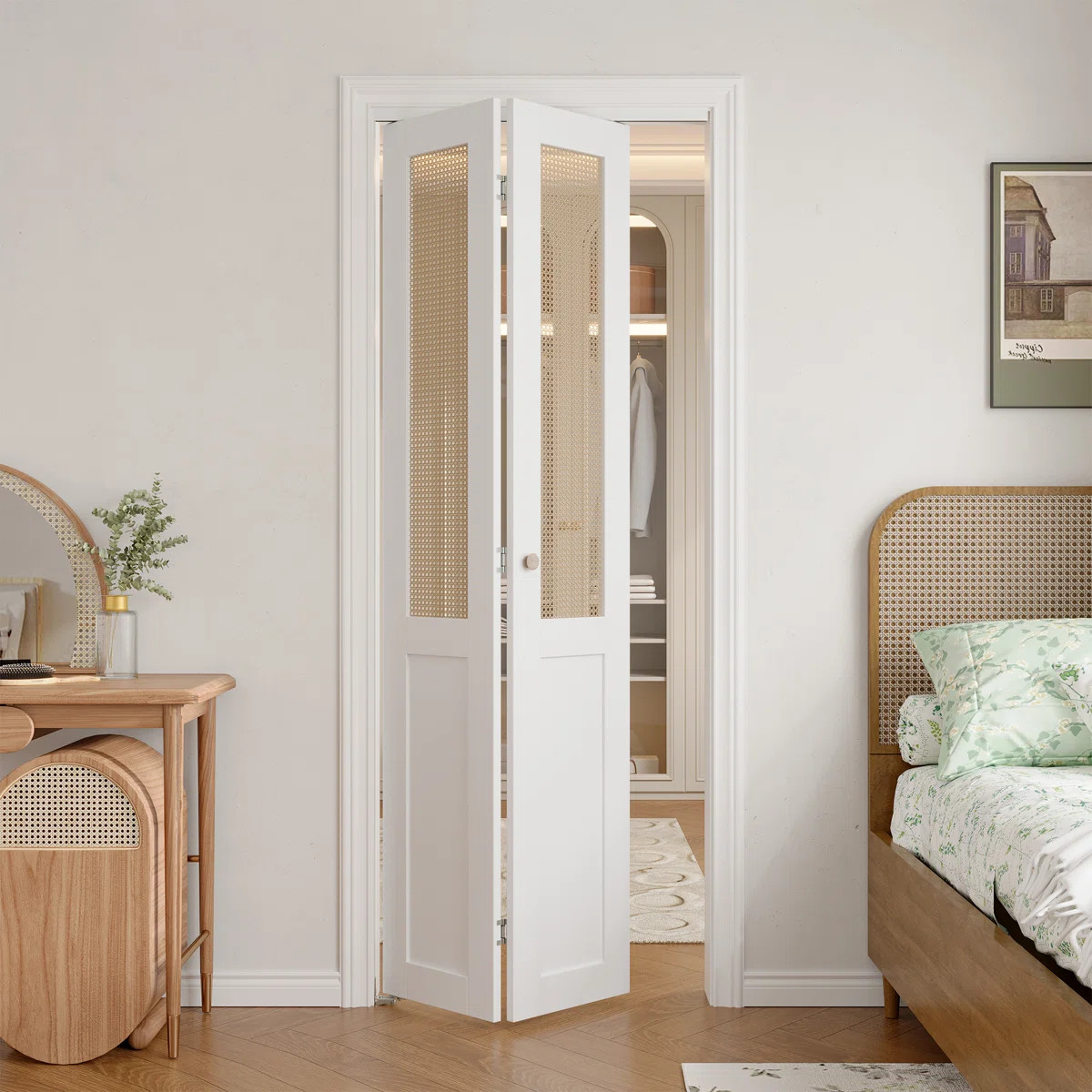 Rattan Weave and Solid Manufactured Wood Pre-drilled Bi-Fold Door With Installation Hardware Kit | Wayfair North America