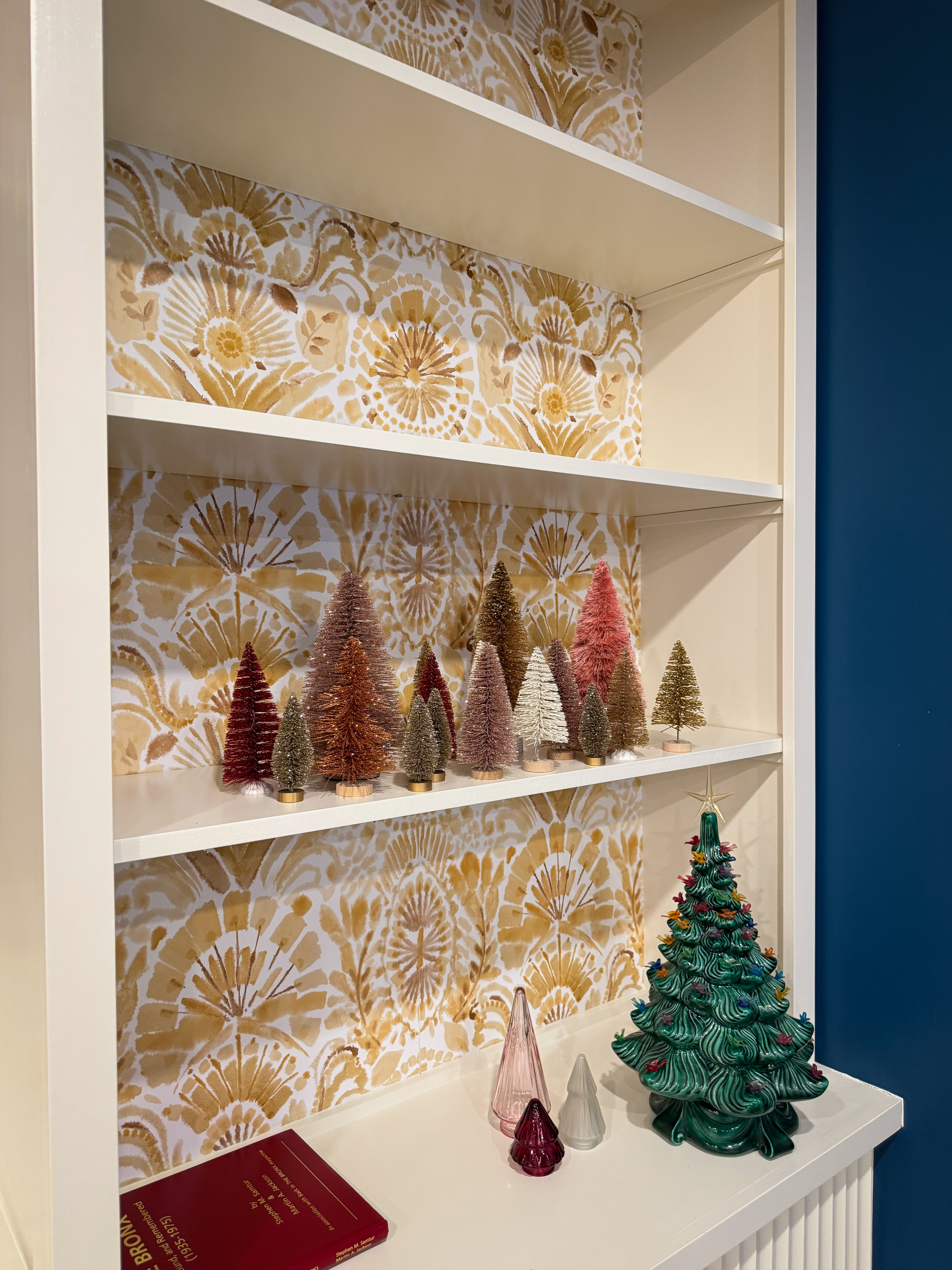 Christmas shelve decorations, bottle brush trees, christmas decor 

#LTKHome #LTKHoliday #LTKSeasonal