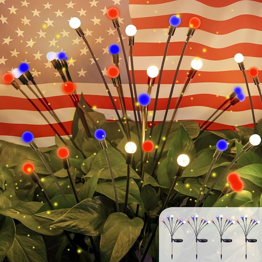 OZS 2024 4pack Solar American Flag Lights - Solar Firefly Lights Outdoor Waterproof of The United... | Amazon (US)