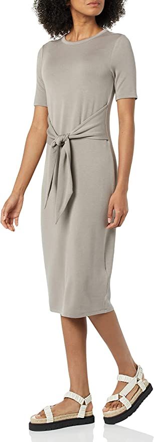 Amazon Essentials Women's Supersoft Terry Short-Sleeve Crewneck Tie-Front Midi Dress (Previously ... | Amazon (US)