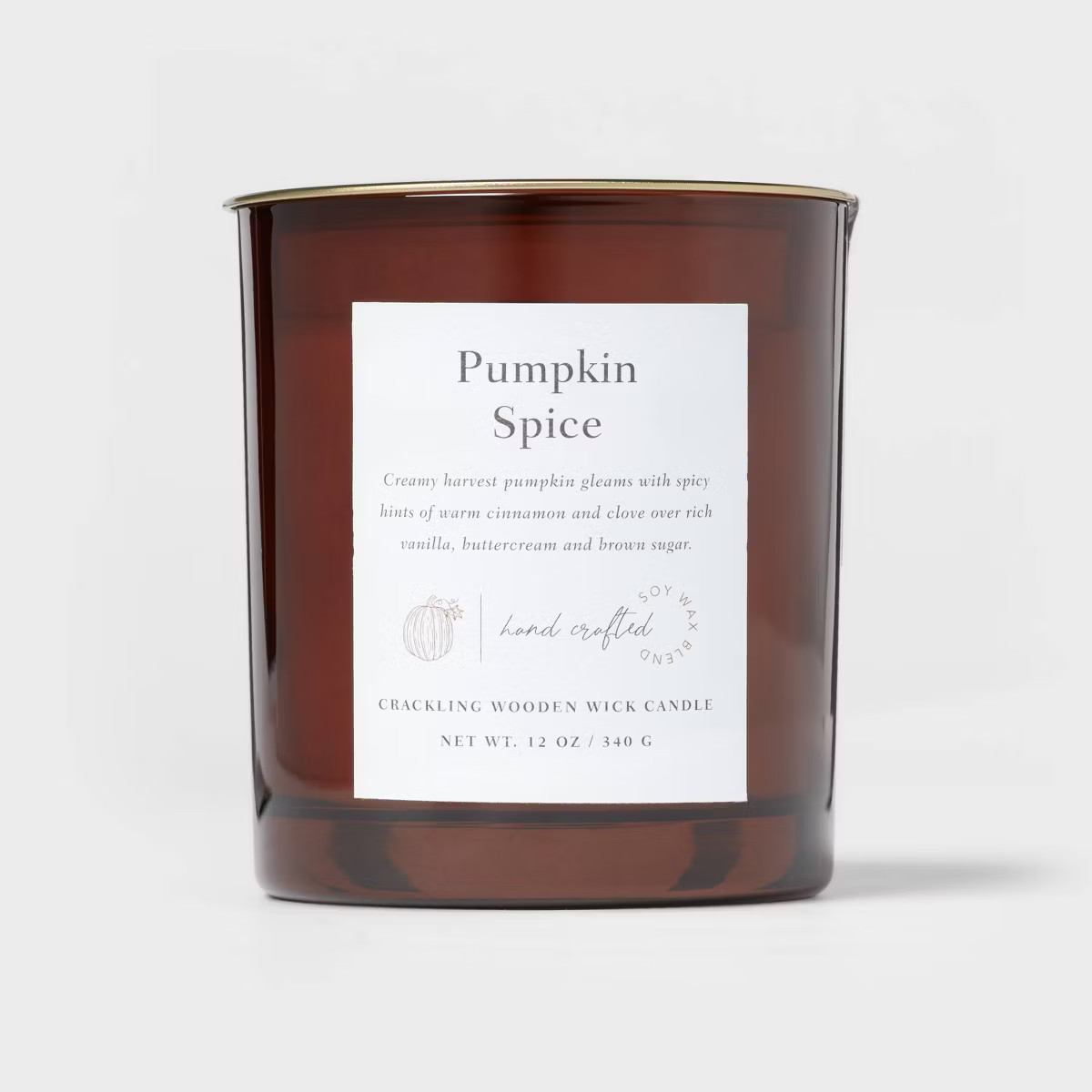 Clear Colored Glass with Woodwick and Brass Metal Inset Lid Pumpkin Spice - Threshold™ | Target