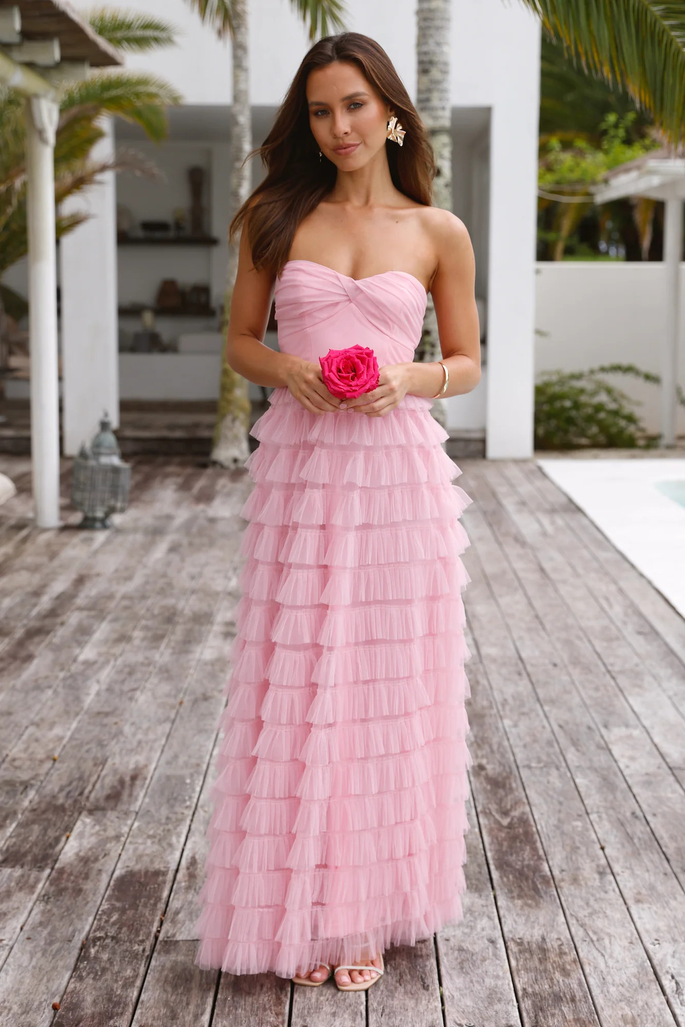 Lovers In Paris Strapless Tulle Maxi Dress Pink | Hello Molly (AU)