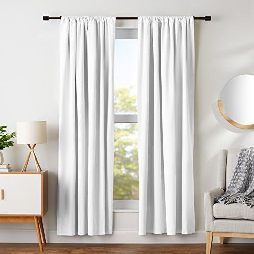 Amazon Basics Room Darkening Blackout Window Curtains with Tie Backs Set - 42 x 84-Inch, White, 2... | Amazon (US)