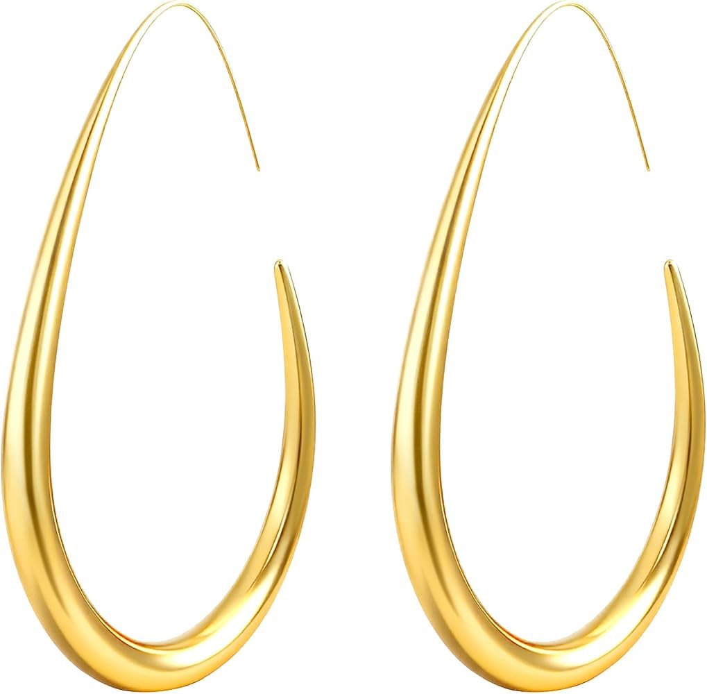 18k Gold Hoop Earrings - Hypoallergenic Silver Earrings for Women - Lightweight Hoop Jewelry 2 Pa... | Amazon (US)