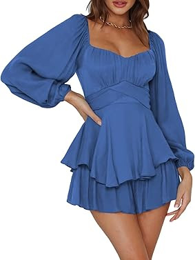 Fixmatti Women Boho Romper Off Shoulder Ruffle Chiffon Shorts Jumpsuit Playsuits | Amazon (US)