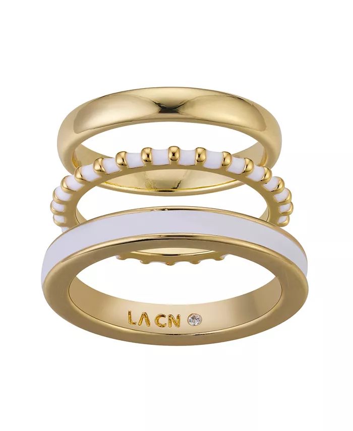 14K Gold Flash-Plated White Enamel Design Bands Ring Set | Macys (US)