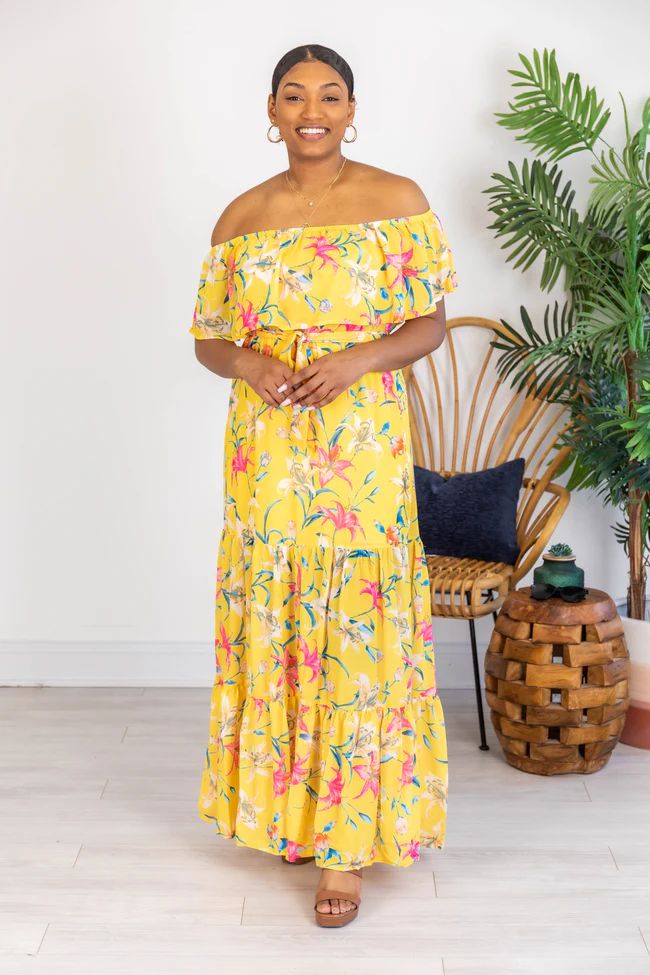 Sweet Southern Kiss Yellow Floral Maxi Dress | The Pink Lily Boutique