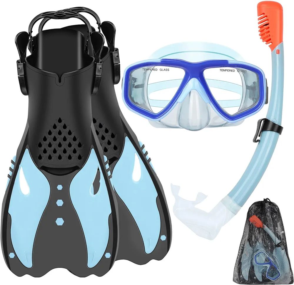 KUYOU Youth Snorkel Set for Ages 7-16 - Anti-Fog Mask, Full Dry Top Snorkel, Adjustable Fins - Pr... | Amazon (US)