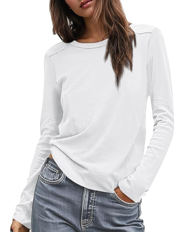 Cicy Bell Womens Long Sleeve Shirts Casual Loose Fit Crew Neck Seam Tunic Tops Fall Basic Tees | Amazon (US)