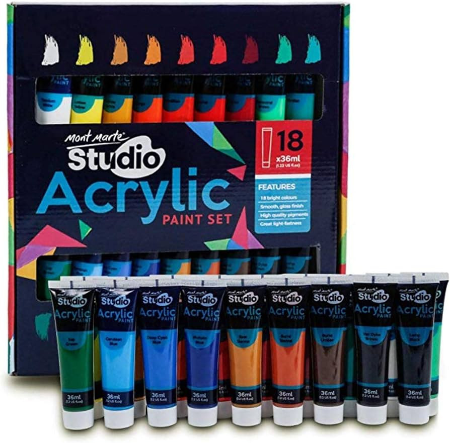 Mont Marte Acrylic Paint Set 18 Colours 36ml, Perfect for Canvas, Wood, Fabric, Leather, Cardboar... | Amazon (US)