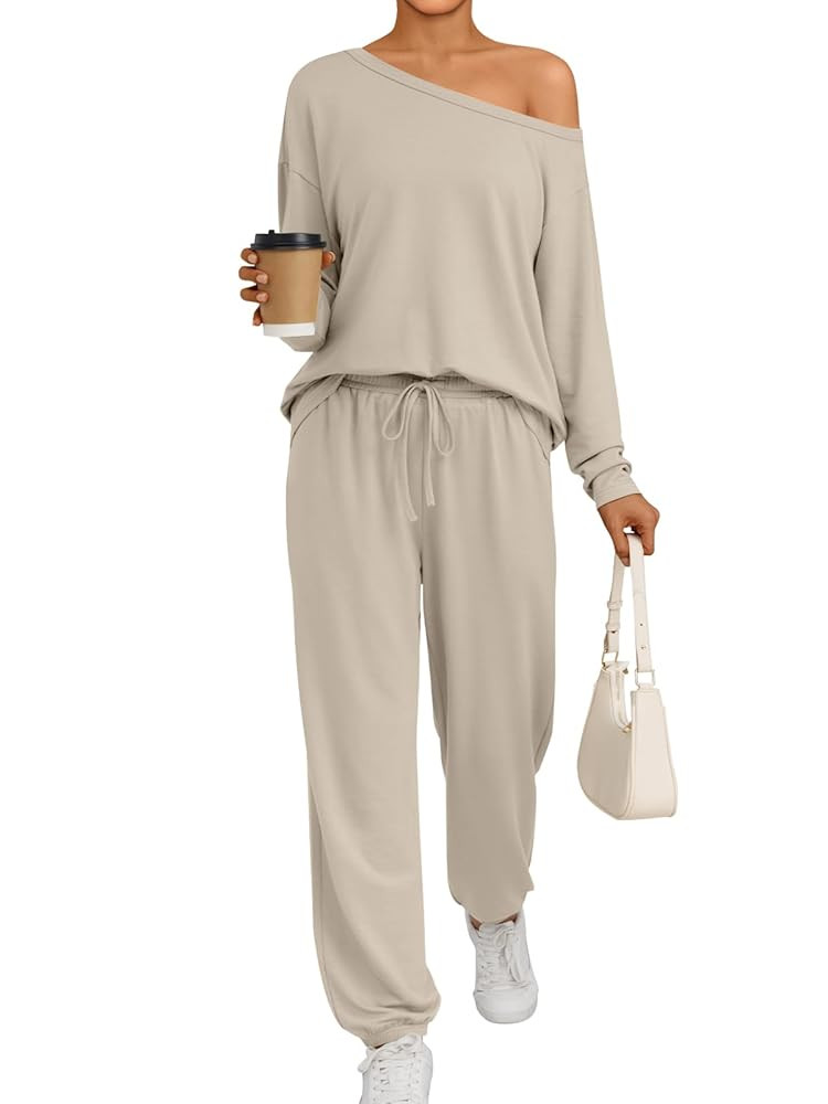 AUTOMET Womens Lounge Sets 2 Piece Matching Pajamas Travel Airport Fall Outfits Cute Pjs Off Shou... | Amazon (US)