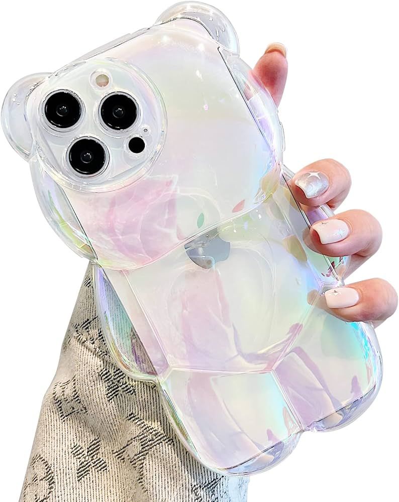 YWYUHE Bear Phone Case Compatible with iPhone 13 Pro Case, Cute 3D Holographic Clear White Bear C... | Amazon (US)