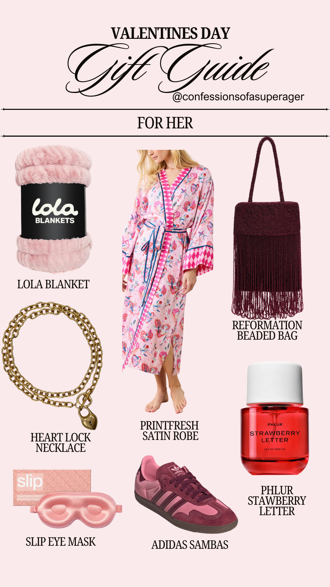 Looking for the best Valentine’s Day gifts for her? This curated edit is full of thoughtful, chic, and cozy Valentine’s gifts she’ll actually love—from luxury beauty favorites to fashion-forward accessories and at-home self-care essentials.

Think cozy throw blankets, satin robes, heart jewelry, designer-inspired handbags, bestselling fragrances, sleep masks, and trending sneakers—perfect whether you’re shopping for a girlfriend, wife, best friend, or yourself. These are some of the top Valentine’s Day gift ideas, romantic gifts for women, and easy last-minute Valentine’s gifts all in one place.

Tap to shop the full Valentine’s Day gift guide, compare price points, and find something she’ll wear, use, and love long after February 14 💘
@confessionsofasuperager

#liketkit #valentinesdaygifts #giftguideforher #valentinesgiftideas #giftsforher #ltkholiday #ltkfinds #ltkstyle #ltkfashion #valentinesday2026 #confessionsofasuperager 

 

#LTKValentine #LTKOver40 #LTKSaleAlert