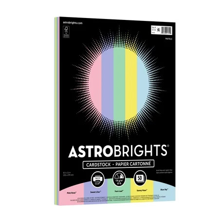 Astrobrights Colored Cardstock, 8.5" x 11", 176 Gsm, Pastel Assortment, 50 Sheets (91724) | Walmart (US)