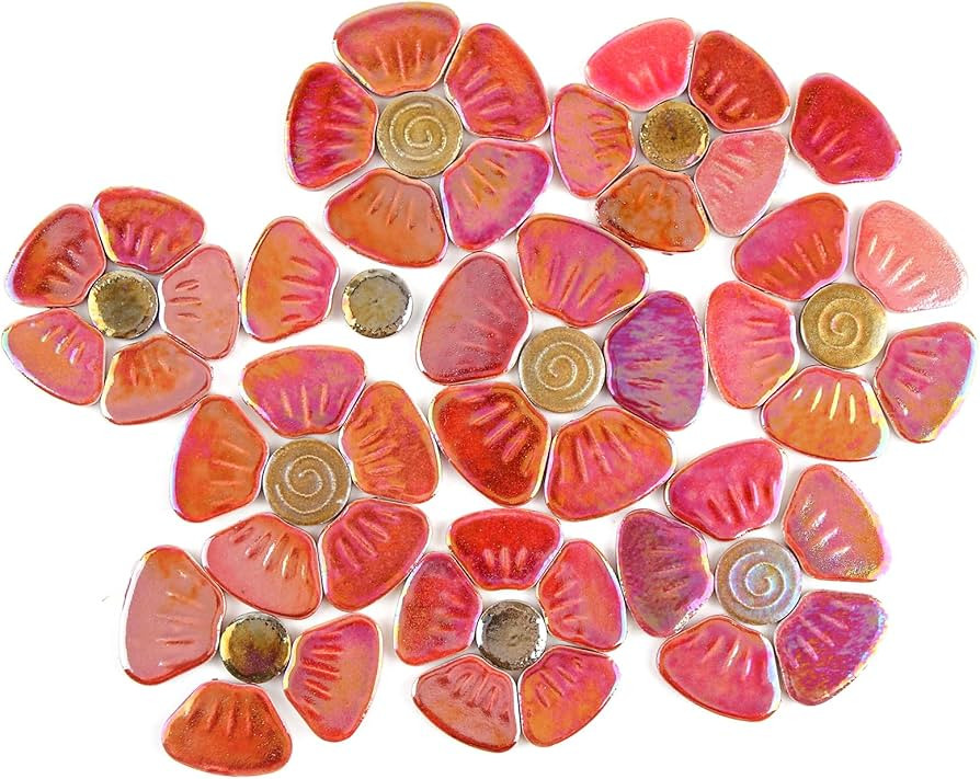 Youway Style Stained Mosaic Tiles for Crafts,200g Red Mosaic Tiles Ceramic, Flower Iridescent Mos... | Amazon (US)