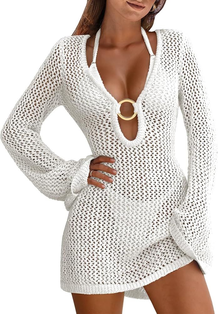 ANRABESS Women Beach Crochet Cover ups Summer Knit Swimwear Mesh Bathing Suit Hollow Out Dress 20... | Amazon (US)