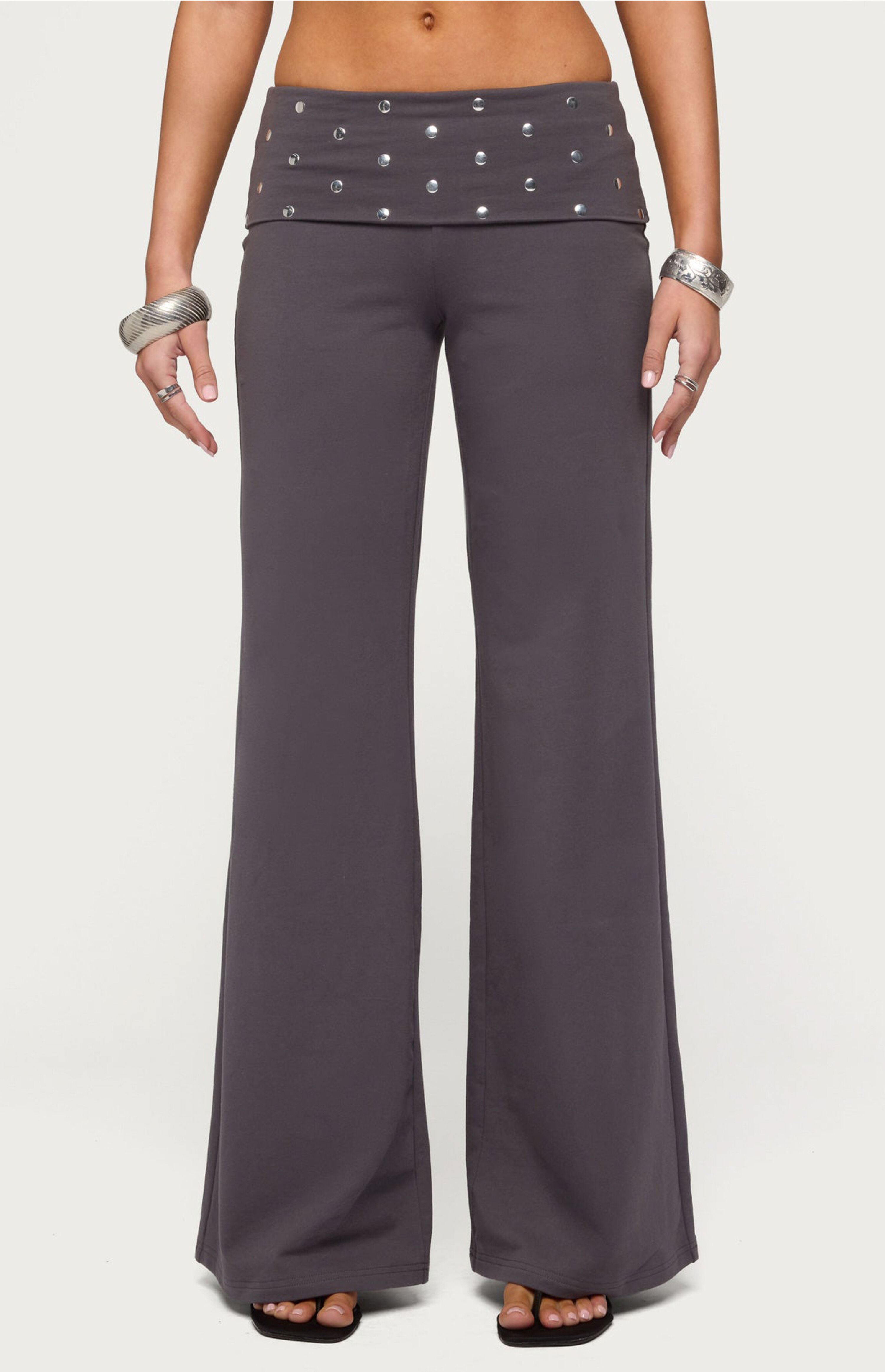 Edikted Breanna Studded Foldover Wide Leg Pants | PacSun