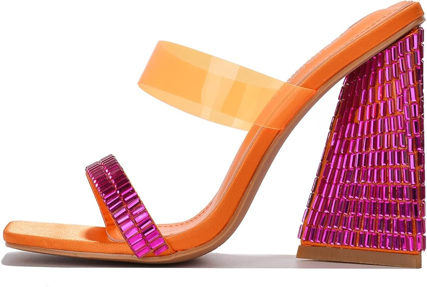 Cape Robbin Milus Slip On Block High Heels for Women, Women's Square Toe Chunky Heeled Sandals | Amazon (US)