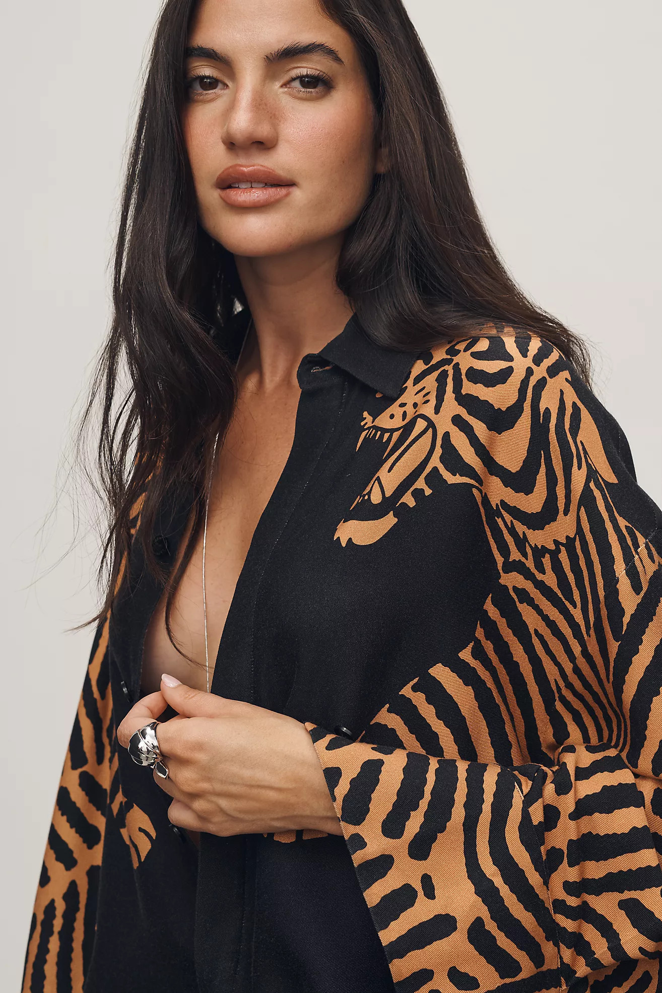 Farm Rio Tiger Buttondown Shirt | Anthropologie (US)