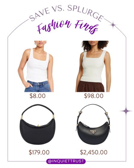 Shop now and treat yourself to these save or splurge-worthy finds; trendy white tank tops and a chic black moon handbag!
#lookforless #springfashion #affordablefinds #outfitinspo

#LTKstyletip #LTKitbag #LTKSeasonal