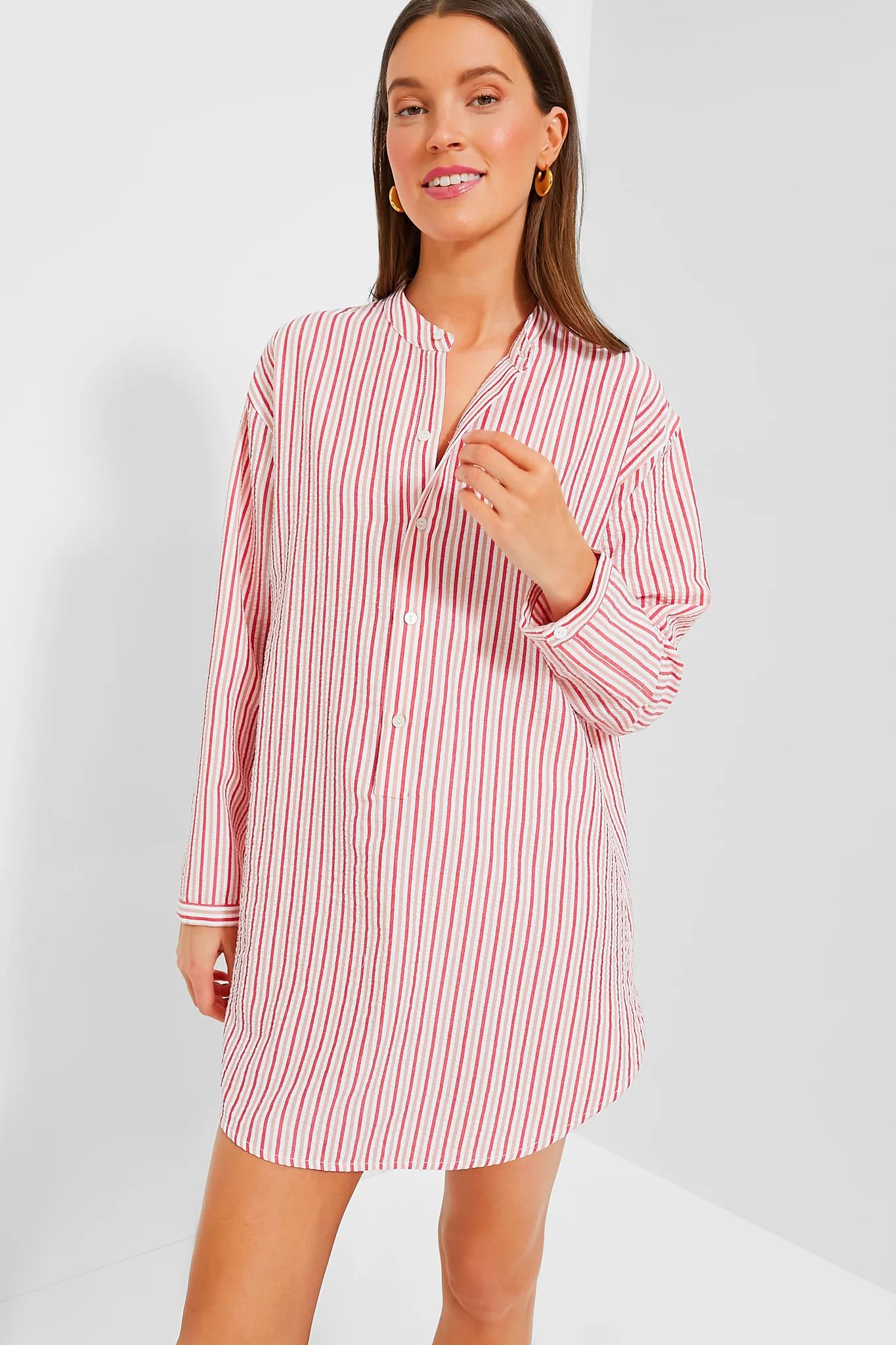 Strawberry Stripe Seersucker Bodie Shirt Dress | Tuckernuck (US)