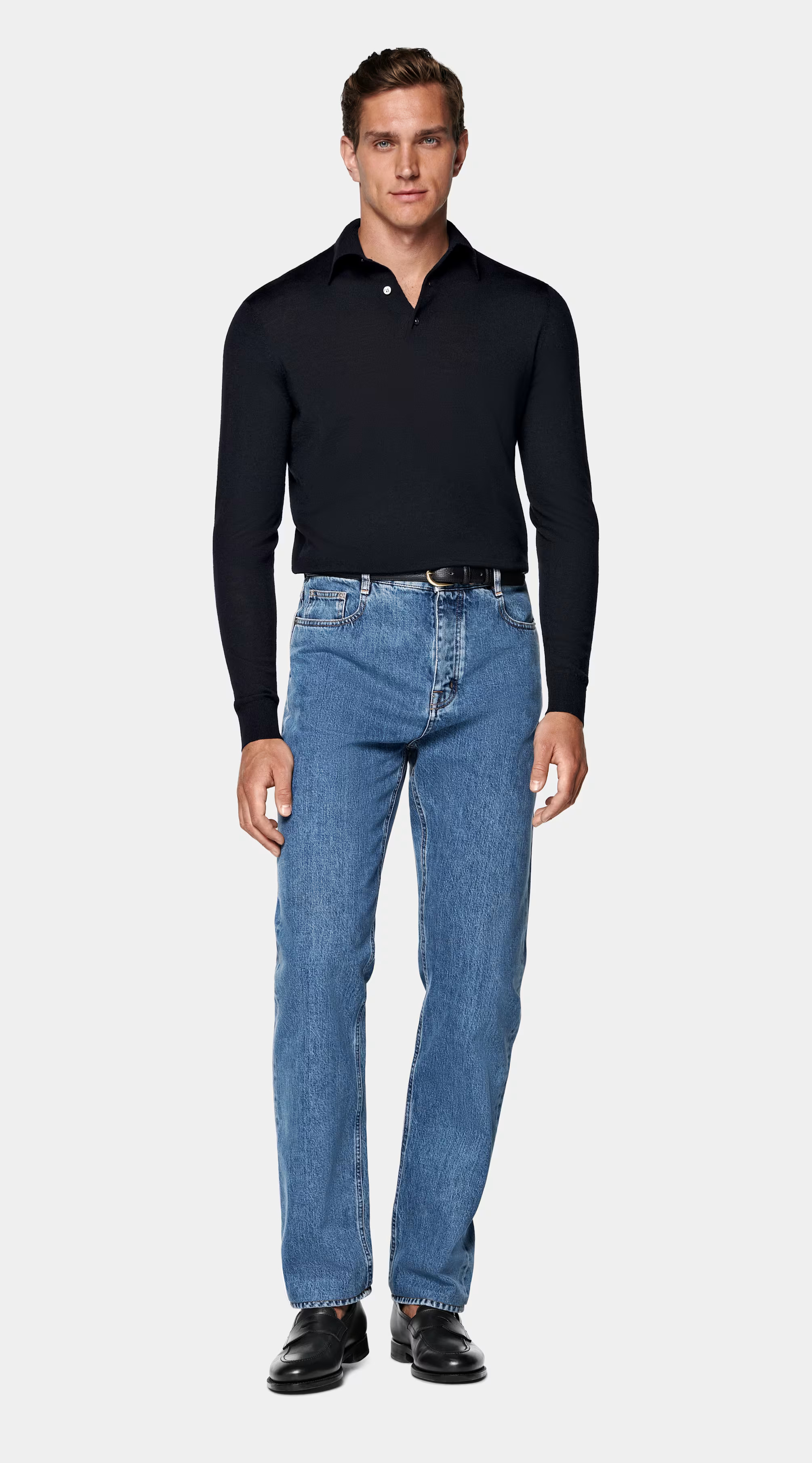 Navy Merino Long Sleeve Polo | Suitsupply (US)