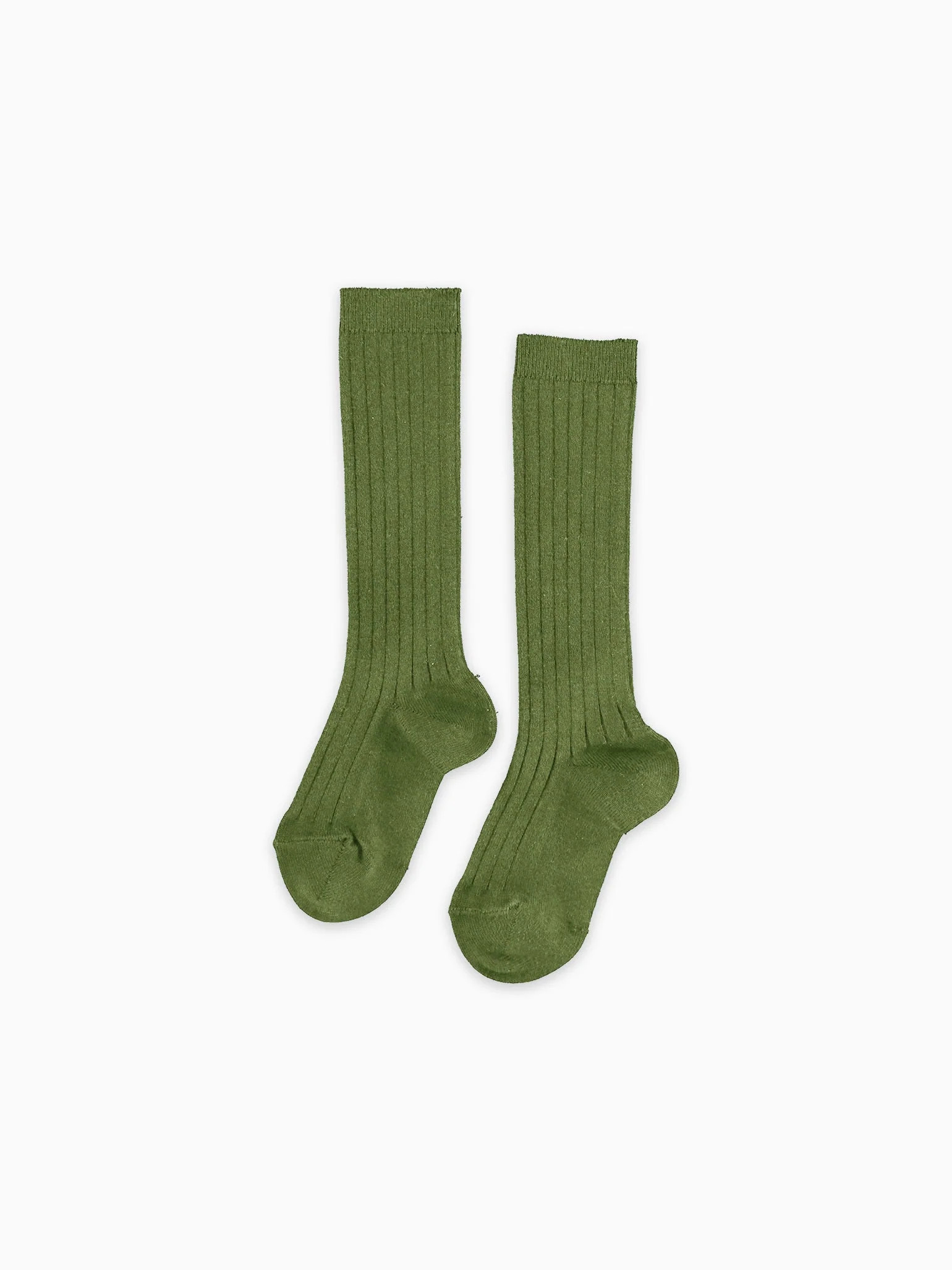 Olive Green Ribbed Knee High Kids Socks | La Coqueta (US)