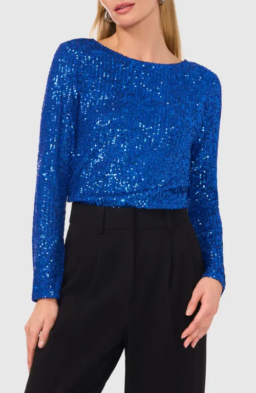 halogen(r) Sequin Scoop Back Top in Twilight Blue at Nordstrom, Size Xx-Small | Nordstrom