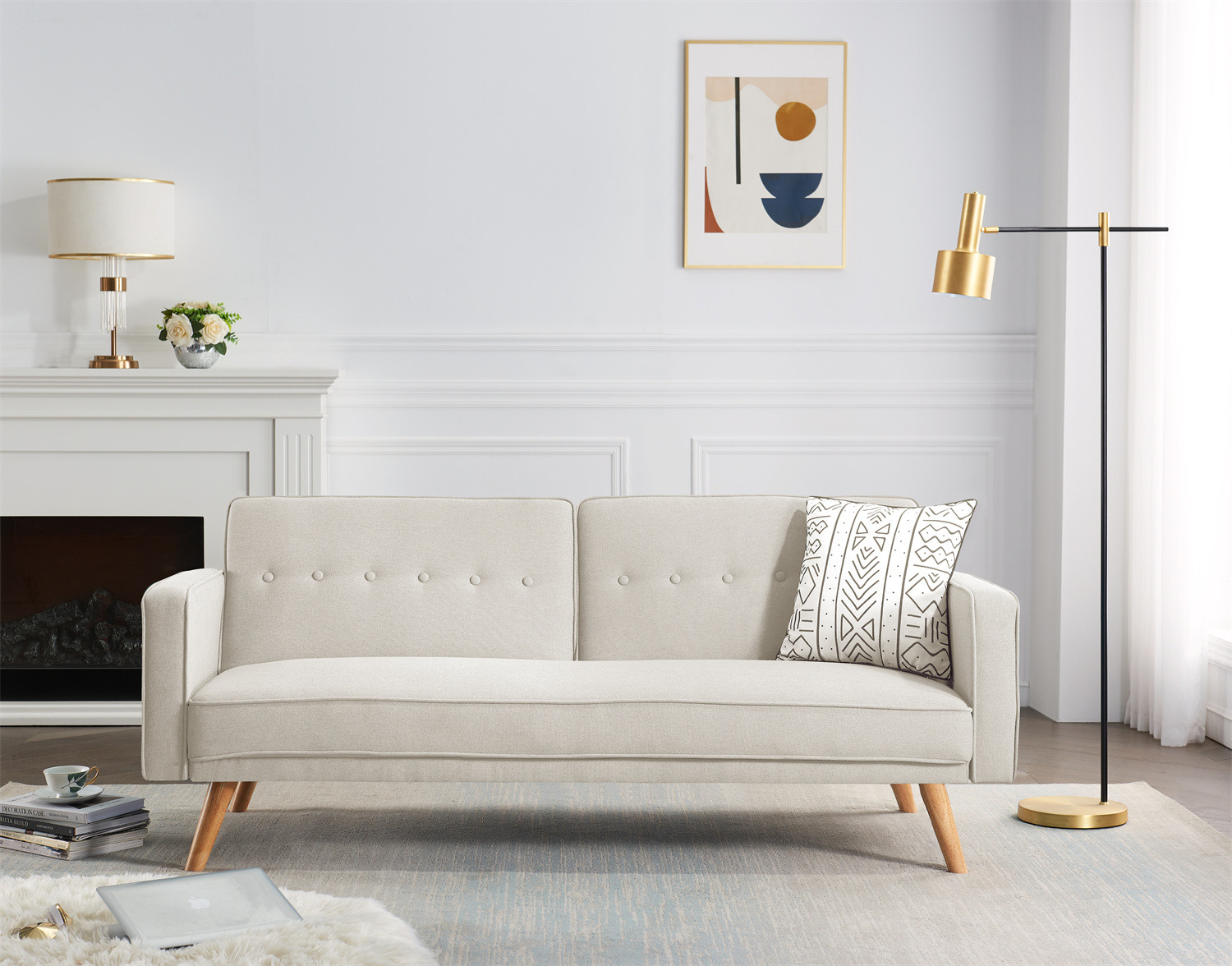 Convertible Futon Sofa Bed, 72 Inch Linen Tufted Upholstered Accent Sofa with Adjustable Backrest... | Walmart (US)