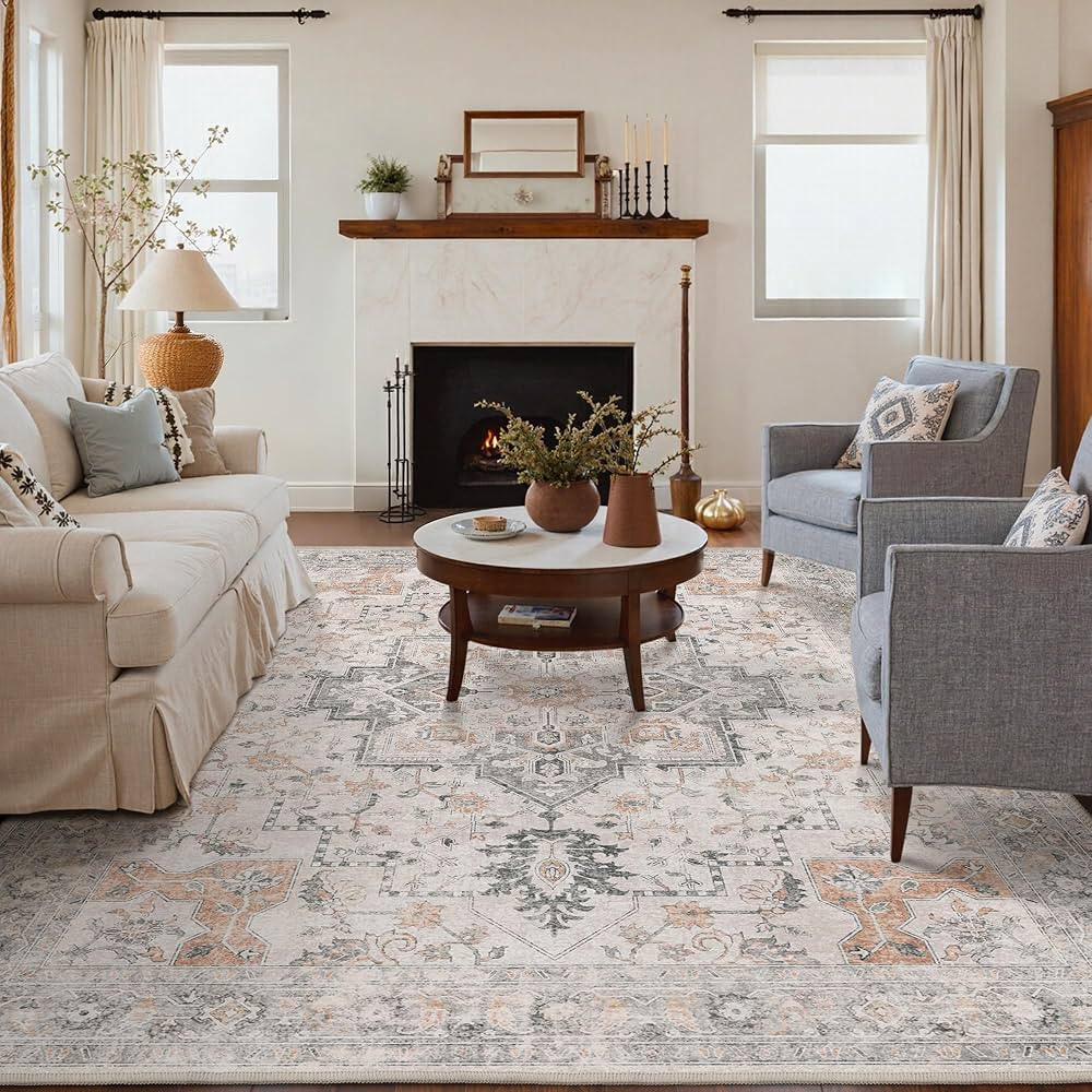 GENIMO 6x9 Area Rugs for Living Room, Machine Washable Low Pile Rugs, Chenille Non Alip Vintage R... | Amazon (US)