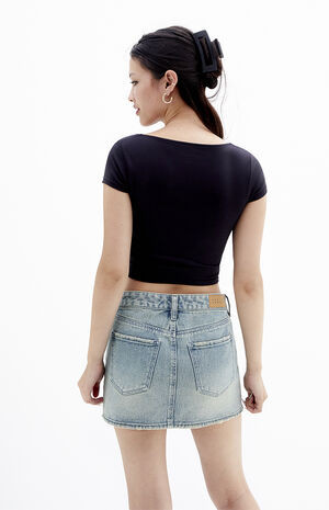 PacSun Medium Indigo Mid Rise Denim Mini Skirt | PacSun