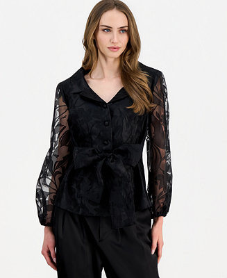 Alex Evenings Women's Organza Collared Blouse - Macy's | Macy's