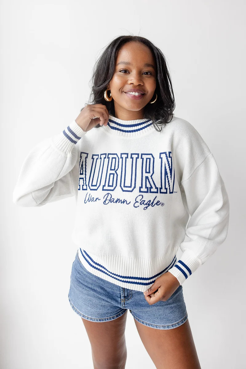 Auburn Queen Oversized Striped Crew Sweater | Gameday Social