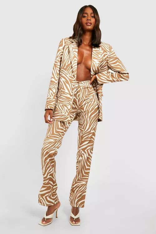 Tonal Zebra Print Relaxed Fit Blazer & Tonal Zebra Slim Fit Split Front Trousers | Boohoo.com (US & CA)