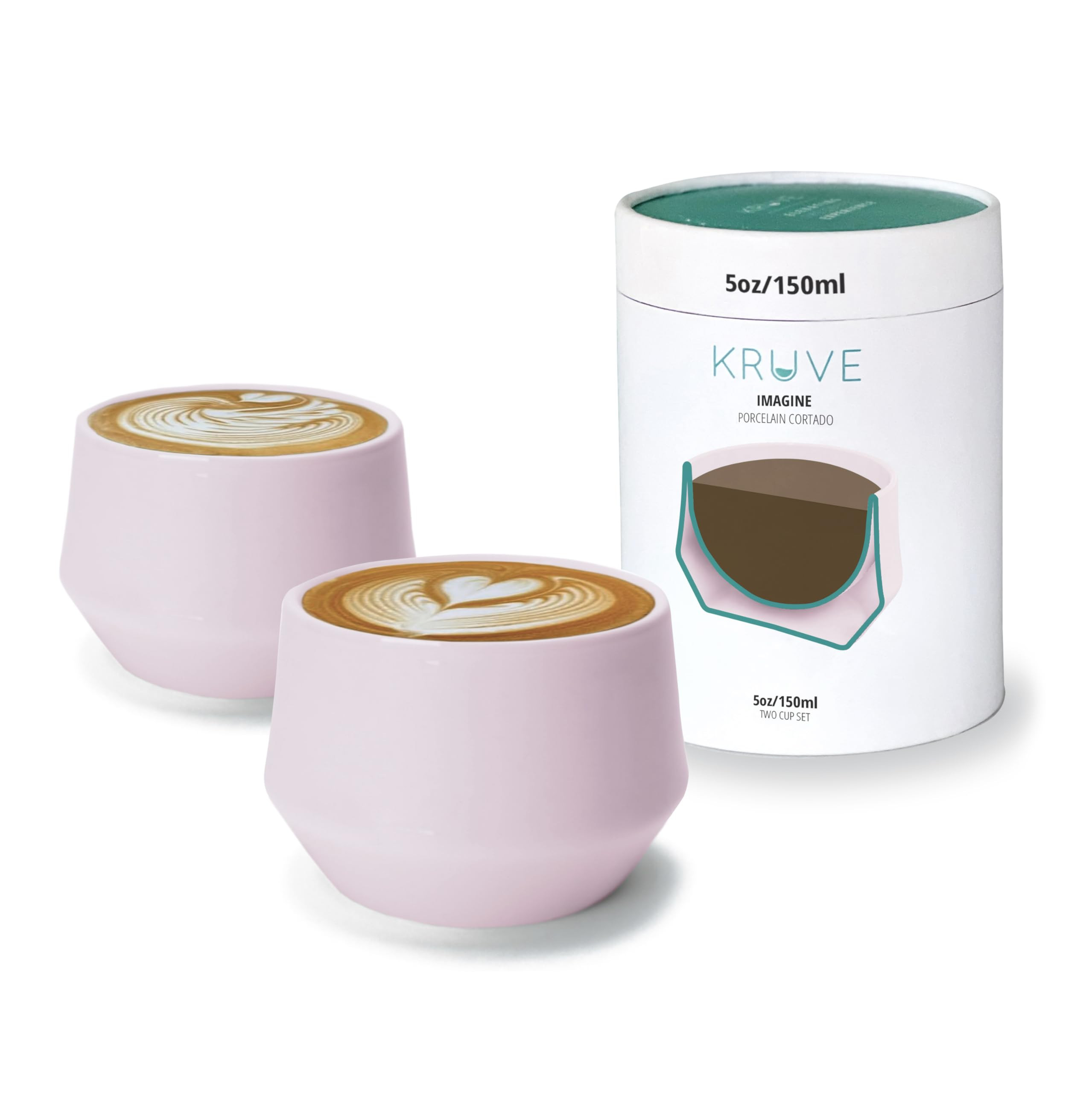 KRUVE IMAGINE Porcelain Latte Coffee Cups, Double Walled Latte Cups, Glass Cups Set of Two - 5oz ... | Amazon (US)