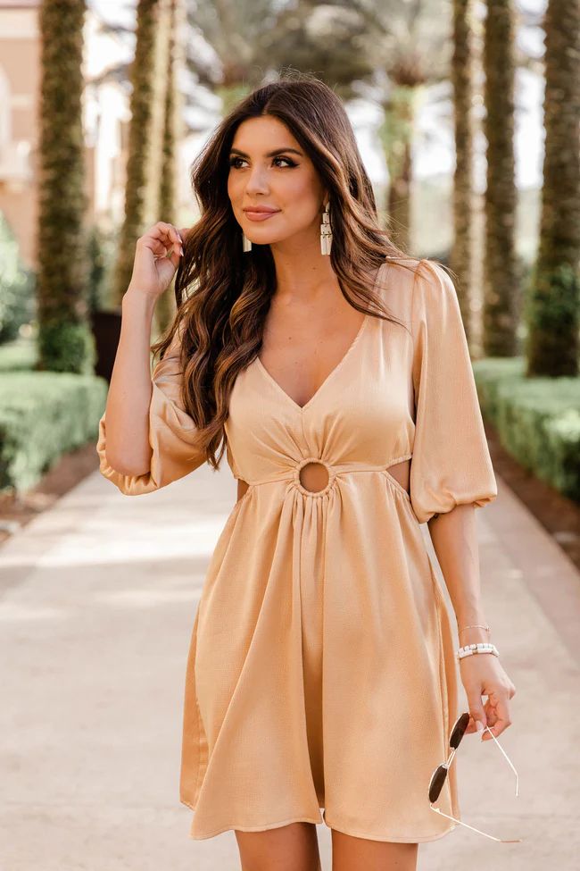 Sun Shining Heart Gold Ring Detail Satin Dress | The Pink Lily Boutique