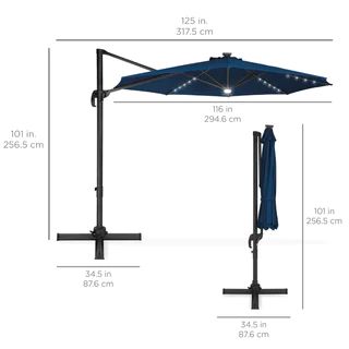 10ft Solar LED 360 Degree Rotating Cantilever Offset Patio Umbrella w/ Tilt | Best Choice Products 