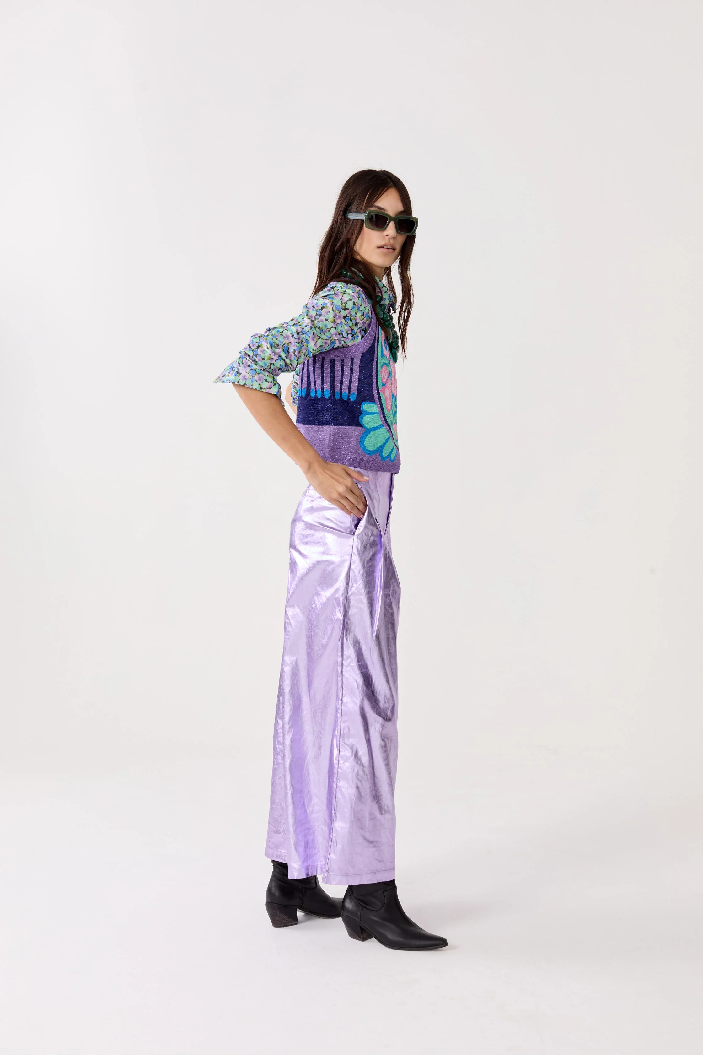 Culotte Metallic Linen Pants - Violet | Lanhtropy