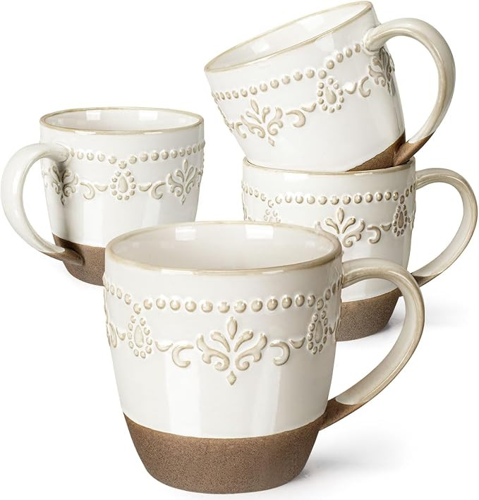Artena Ceramic Coffee Mugs Set of 4, 16oz Embossed Large Latte Mugs Coffee Cups with Handle for T... | Amazon (US)