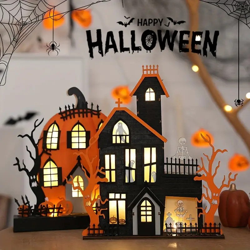 Spook Up Your Home with This LED Lighted Wooden Ghost House Halloween Decoration! | Temu Affiliate Program